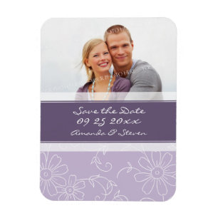 Imán Save the Date Photo Boda Magnet Purple Floral