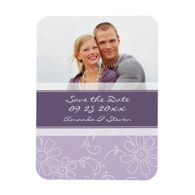 Imán Save the Date Photo Boda Magnet Purple Floral (Vertical)