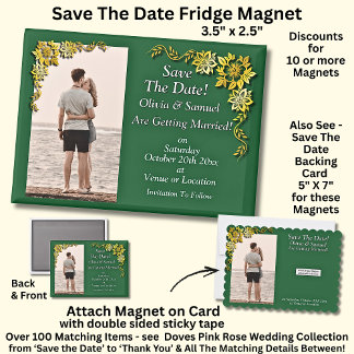 Imán Save The Date, Photo -Emerald Green & Gold Fridge 