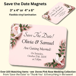 Imán Save The Date - Pink Roses & Doves Wedding