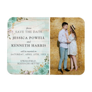 Imán Save the Date Rustic Turquoise Floral Personalizad