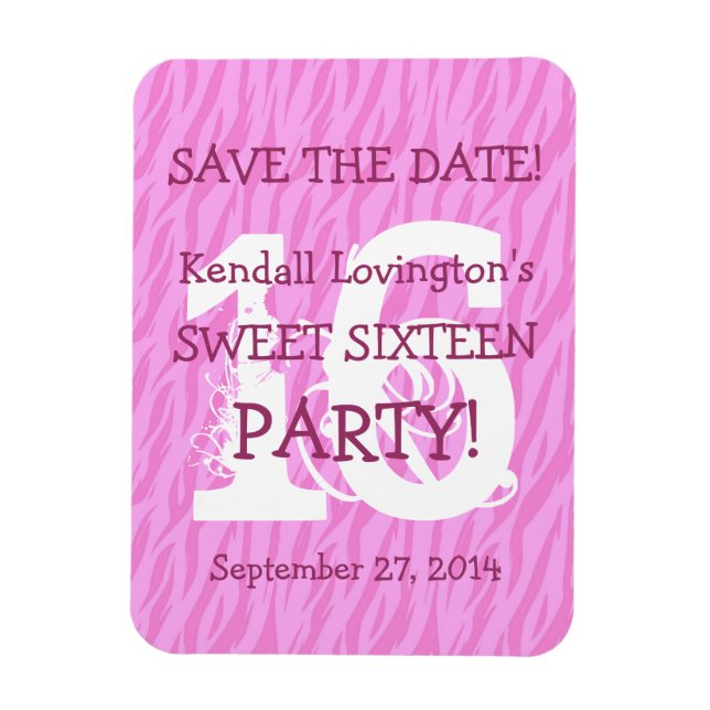 Imán Save the Date Sweet 16 Zebra Birthday Celebration (Vertical)
