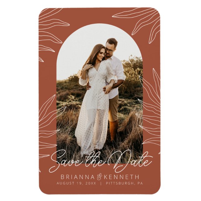 Imán Save the Date Terracotta Botanical with Arch Photo (Vertical)