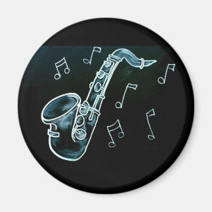 Imán Saxofón y notas musicales