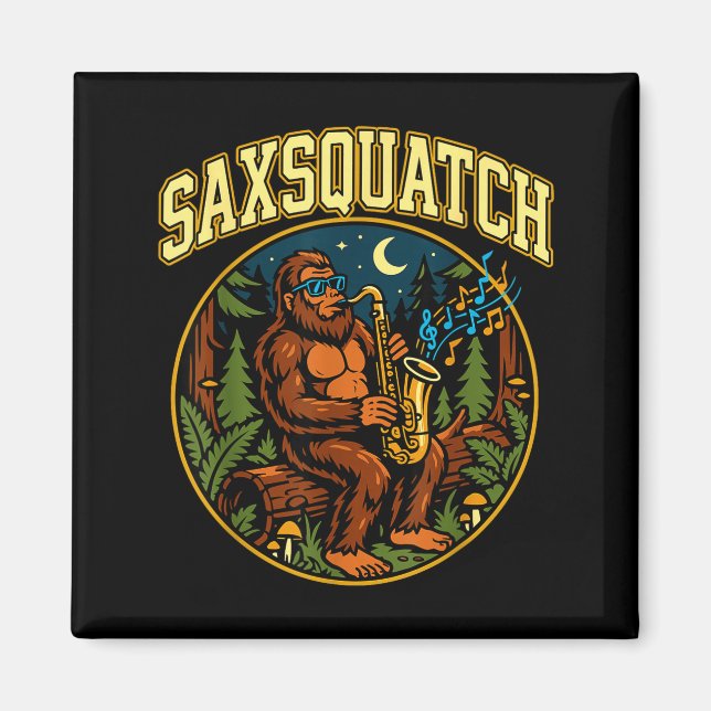 Imán Saxsquatch Bigfoot Saxophone Player Jazz Music Hum (Frente)