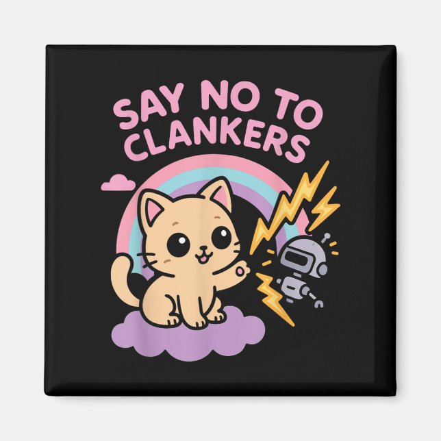 Imán Say No To Clankers Anti Ai Robots Cute Kitten Rain (Frente)