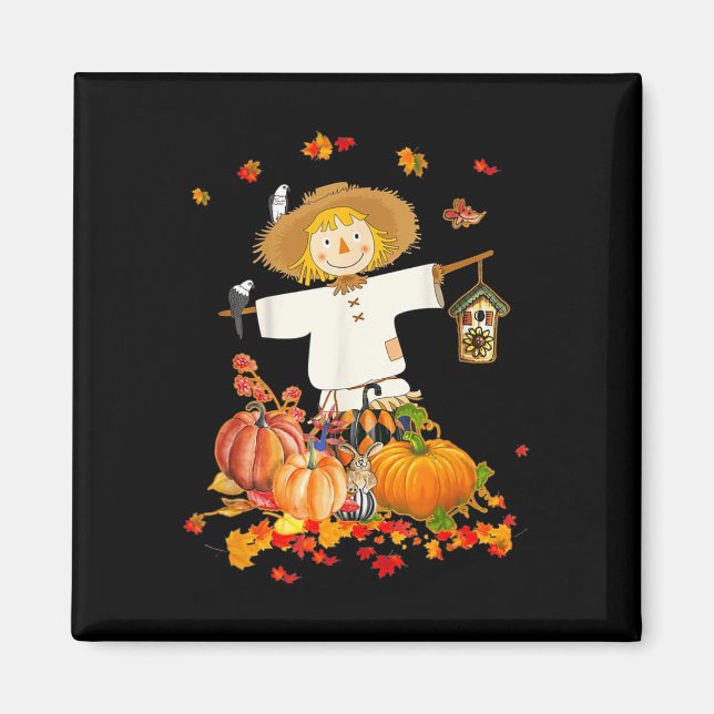 Imán Scarecrow Otoño Hola Caída Calabaza Acción de Grac (Frente)