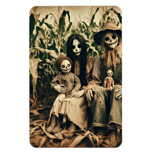Imán Scarecrow, una familia espantada en una foto de ho