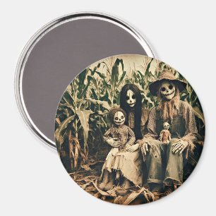 Imán Scarecrow, una familia espantada en una foto de ho