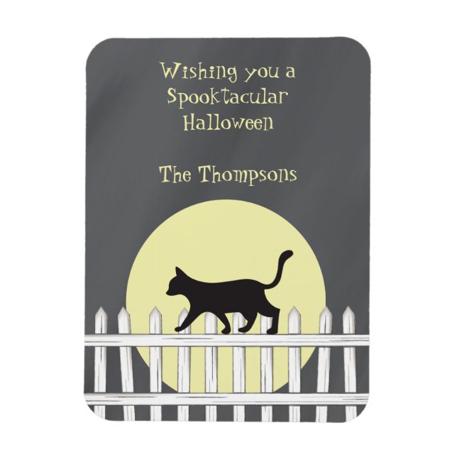 Imán Scary Black Cat on Picket Fence (Vertical)