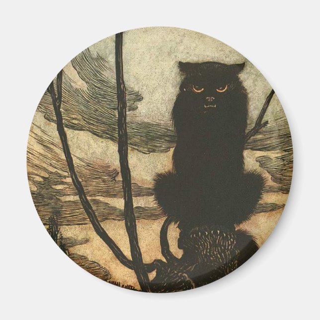 Imán Scary Halloween Black Cat Vintage Rackham (Frente)