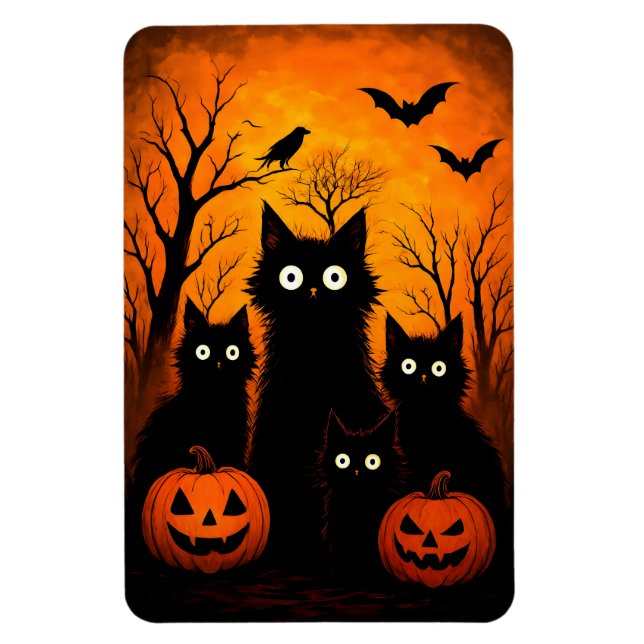 Imán Scary Halloween Cats and Bats Design | Dark Horror (Vertical)