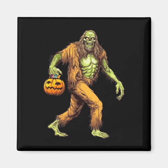 Imán Scary Sasquatch Bigfoot Zombie con Halloween (Frente)