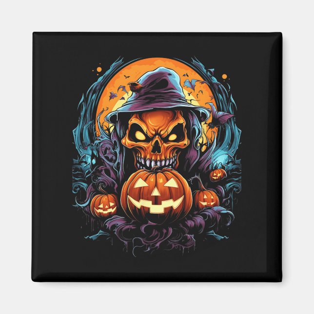 Imán Scary Spooky Castle Halloween Pumpkin Witch (Frente)