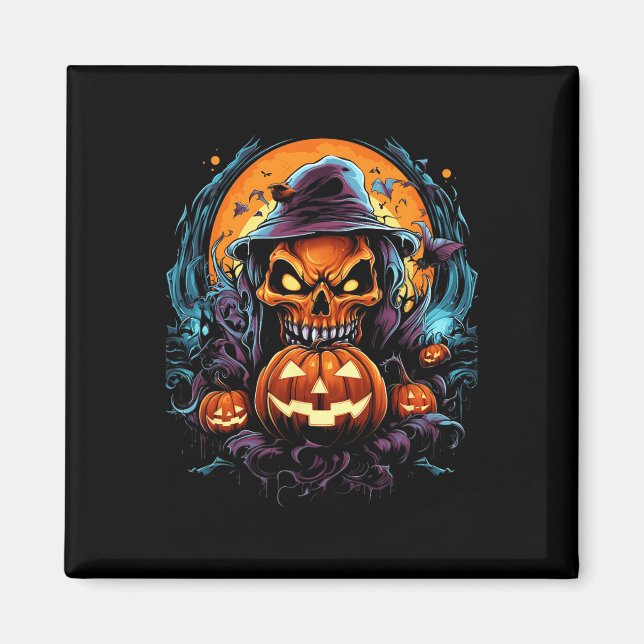 Imán Scary Spooky Castle Halloween Pumpkin Witch (Frente)