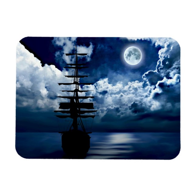 Imán Schiff bei Vollmond Magnet (Horizontal)