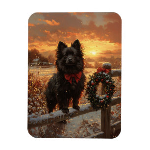 Imán Schipperke Dog Rustic Winter Sunset