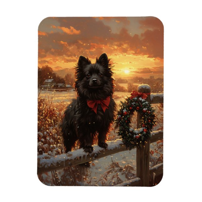 Imán Schipperke Dog Rustic Winter Sunset (Vertical)