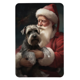 Imán Schnauzer con Santa Claus Navideño Festivo