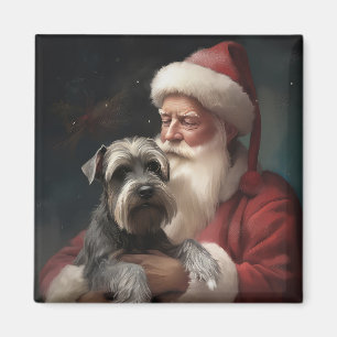 Imán Schnauzer con Santa Claus Navideño Festivo