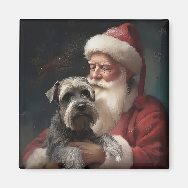 Imán Schnauzer con Santa Claus Navideño Festivo (Frente)