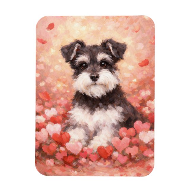 Imán Schnauzer de San Valentín con Corazones Flexible (Vertical)