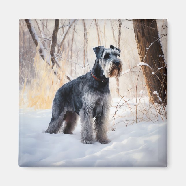 Imán Schnauzer Deja que nieve Navidad (Frente)