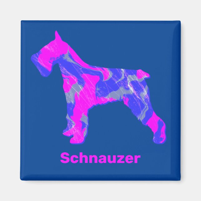 Imán Schnauzer Dog Silhouette Crazy Pink Hot Pink & Blu (Frente)