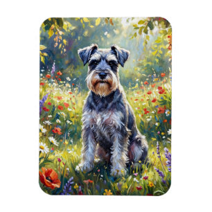 Imán Schnauzer en prado de flores silvestres Flexible