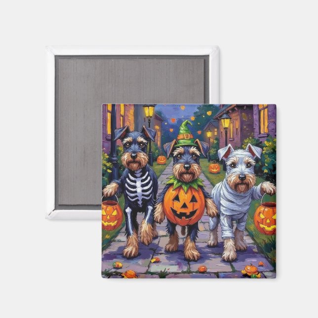 Imán Schnauzer pidiendo dulces con disfraces de Hallowe (Anverso/Reverso)