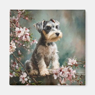 Imán Schnauzer Puppy Among Spring Cherry Blossoms