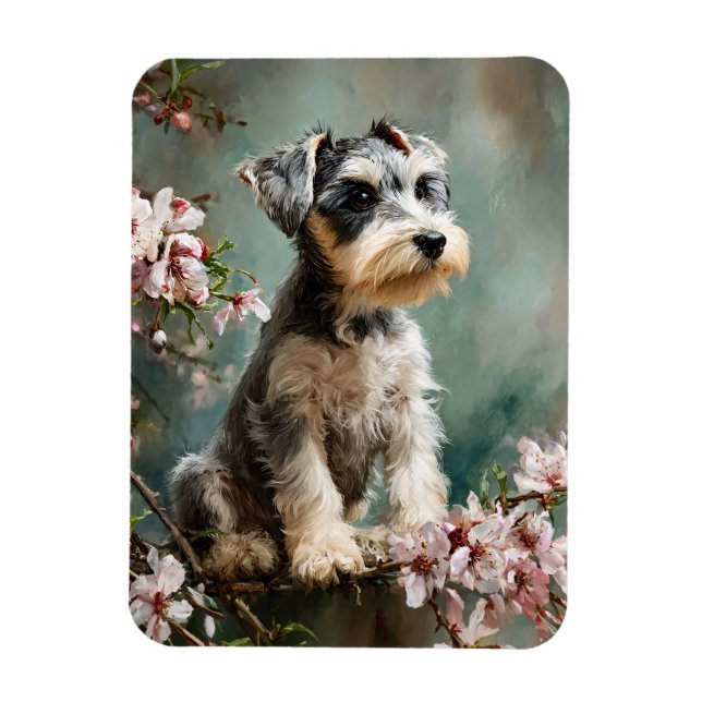 Imán Schnauzer Puppy Spring Cherry Blossoms Flexible (Vertical)