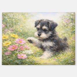 Imán Schnauzer Puppy Springtime Flowers