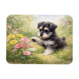 Imán Schnauzer Puppy Springtime Flowers Flexible