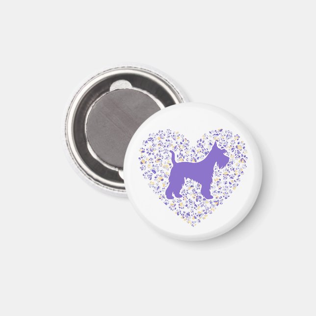 Imán Schnauzer Silhouette Heart Paws Print - Dog Lover (Anverso/Reverso)