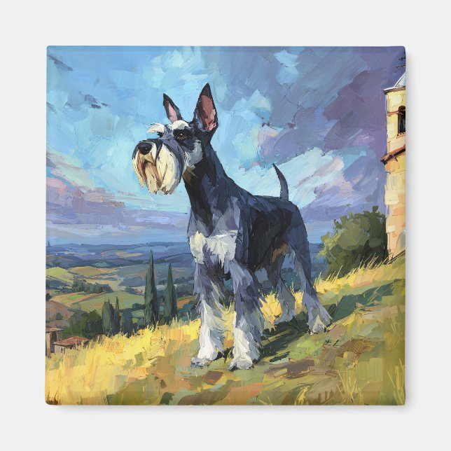 Imán Schnauzer Sunlit Countryside Landscape Art (Frente)