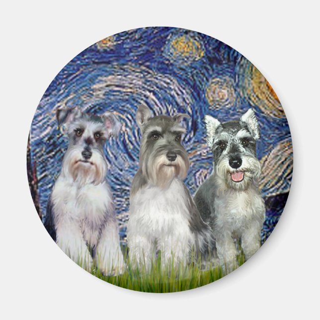 Imán Schnauzers (tres) - Noche estrellada (Frente)