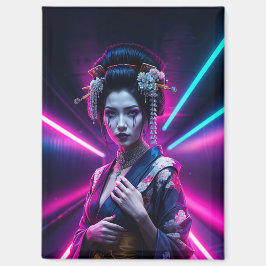 Imán Schöne Geisha Puzzle mit Neon Hintergrund – Elegan