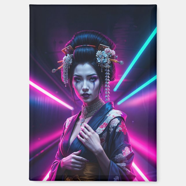 Imán Schöne Geisha Puzzle mit Neon Hintergrund – Elegan (Anverso)