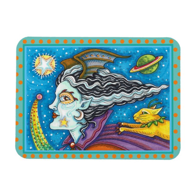 IMÁN SCI FI SPACE WITCH & COMET CAT COLORFUL HALLOWEEN (Horizontal)