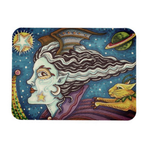 IMÁN SCI FI SPACE WITCH & COMET CAT HUMOROUS HALLOWEEN
