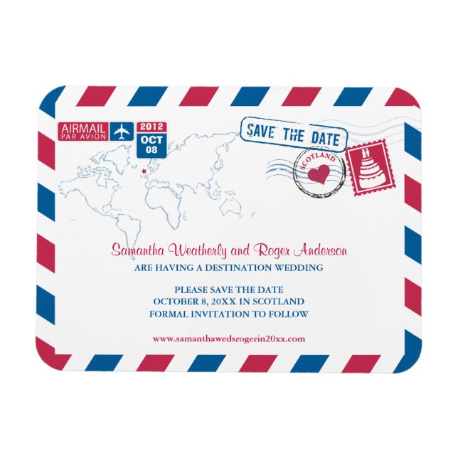 Imán SCOTLAND Air Mail Wedding Save the Date 3x4 (Horizontal)
