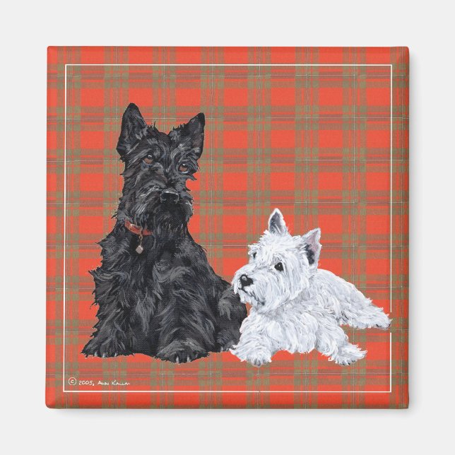 Imán Scottie Adult y cachorro Westie (Frente)