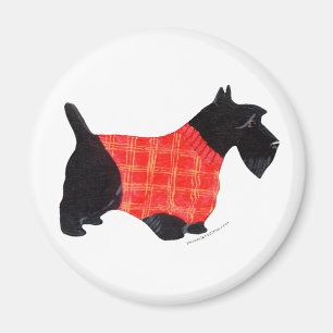 Imán Scottie con suéter a cuadros rojos