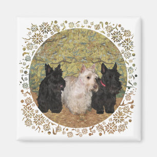 Imán Scotties negros y trigueños en otoño