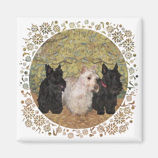 Imán Scotties negros y trigueños en otoño (Frente)
