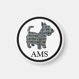 Imán Scottish Terrier Scottie Perro Silhouette Y&B Grid