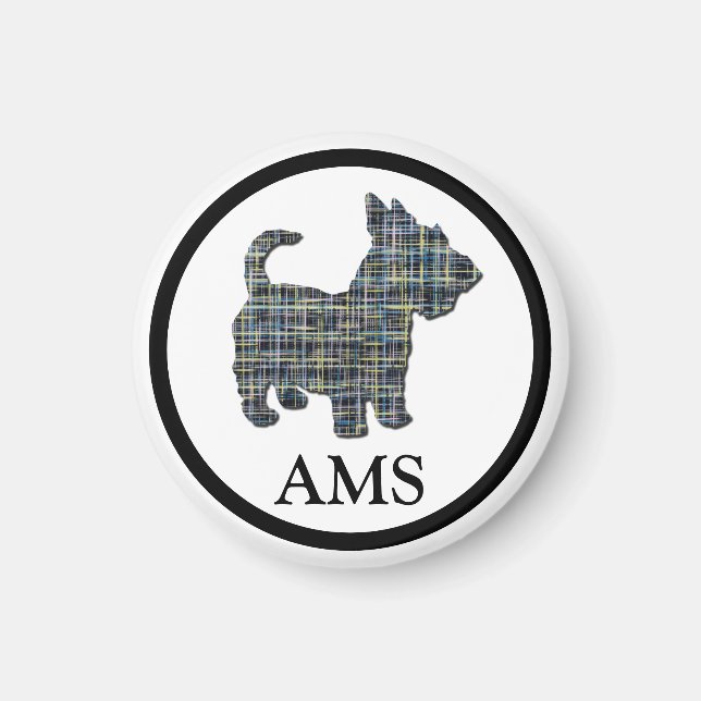 Imán Scottish Terrier Scottie Perro Silhouette Y&B Grid (Frente)