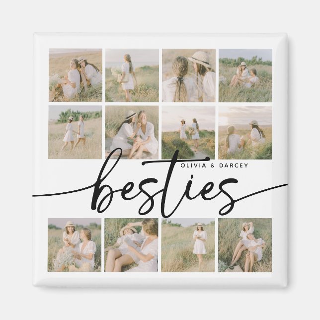 Imán Script Besties Photo Collage Personalized (Frente)