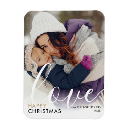 Imán Script de Foto de Navidad Feliz Moderno Chic Amor